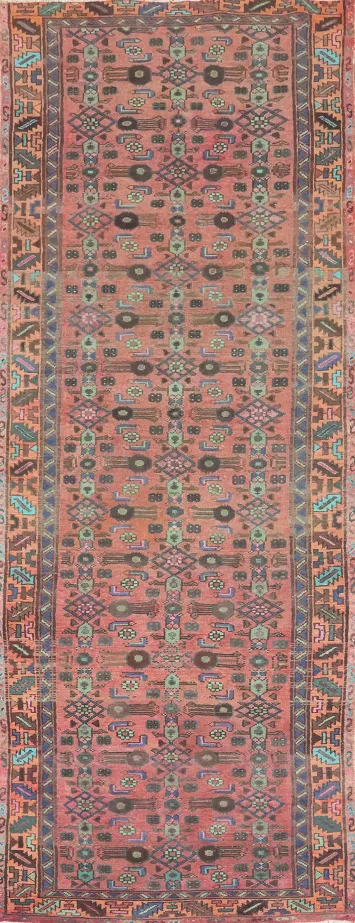 Pink Geometric Hamedan Persian Runner Rug 3x10