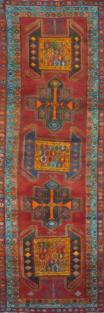 Handmade Wool Ardebil Persian Runner Rug 4x13