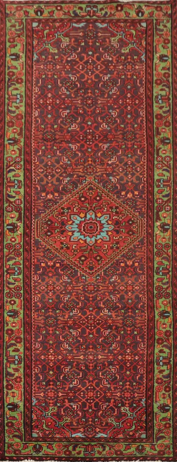 Vintage Wool Hamedan Persian Runner Rug 3x10