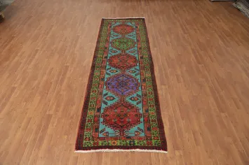 Blue Geometric Ardebil Persian Runner Rug 3x11