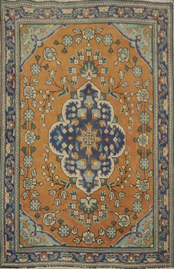 Floral Wool Orange Tabriz Persian Rug 3x4