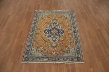 Floral Wool Orange Tabriz Persian Rug 3x4