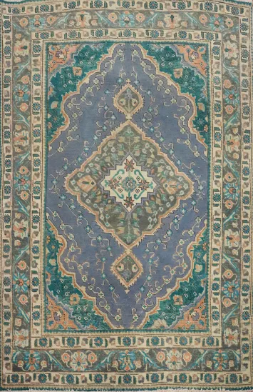 Vintage Geometric Tabriz Persian Rug 5x6