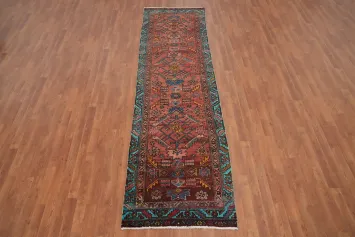 Vintage Wool Geometric Heriz Persian Runner Rug 3x11