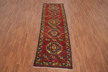 Vintage Red Hamedan Persian Runner Rug 3x10