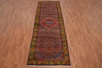 Vintage Geometric Hamedan Persian Runner Rug 4x11