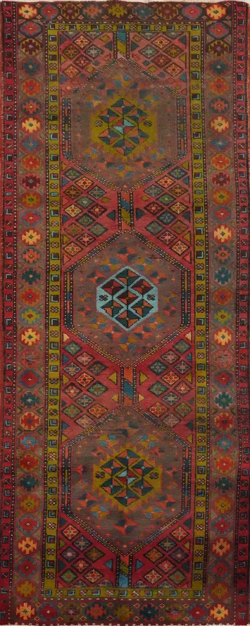 Vintage Geometric Ardebil Persian Runner Rug 4x10