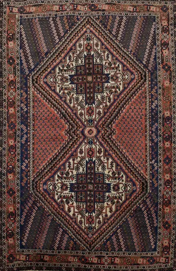 Vintage Geometric Afshar Persian Rug 5x6