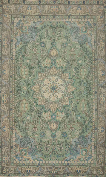 Green Floral Medallion Tabriz Persian Area Rug 7x10