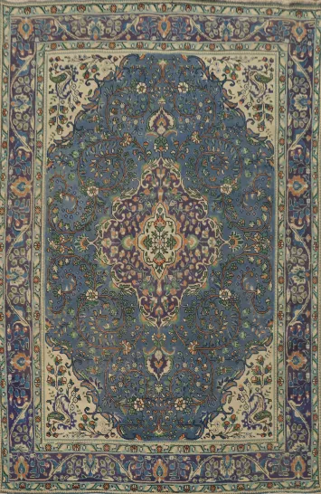 Traditional Floral Blue Tabriz Persian Area Rug 7x9