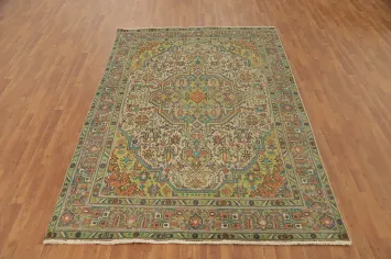 Vintage Geometric Tabriz Persian Area Rug 6x9