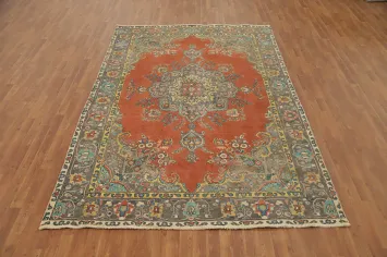 Orange Wool Medallion Tabriz Persian Area Rug 7x10