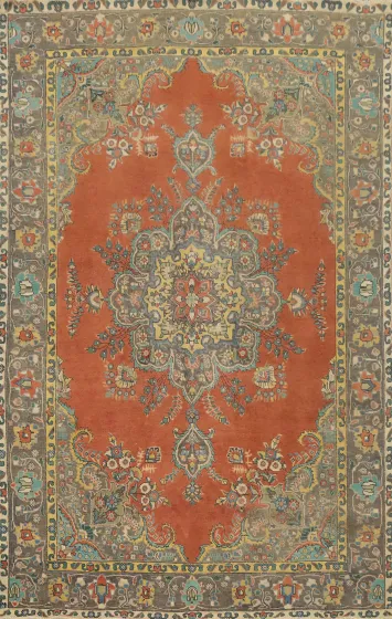Orange Wool Medallion Tabriz Persian Area Rug 7x10