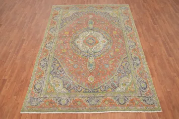 Vintage Floral Medallion Tabriz Persian Area Rug 6x9