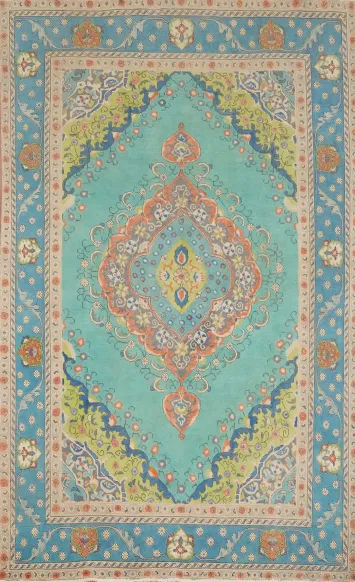 Turquoise Blue Tabriz Persian Area Rug 6x10