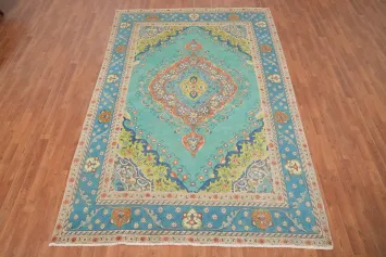 Turquoise Blue Tabriz Persian Area Rug 6x10