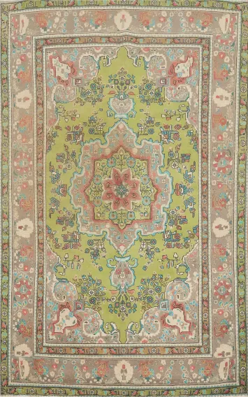 Light Green Wool Tabriz Persian Area Rug 6x10