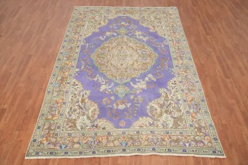 Purple Wool Floral Tabriz Persian Area Rug 7x10