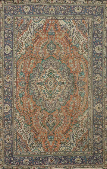 Vintage Floral Wool Tabriz Persian Area Rug 6x10