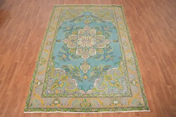 Light Blue Traditional Tabriz Persian Area Rug 7x10