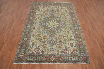 Geometric Wool Tabriz Persian Area Rug 6x9