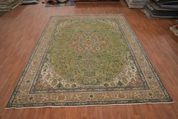 Light Green Wool Tabriz Persian Area Rug 10x12