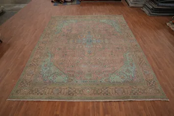 Pink Geometric Tabriz Persian Area Rug 10x13