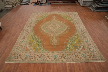 Traditional Wool Orange Tabriz Persian Area Rug 10x13