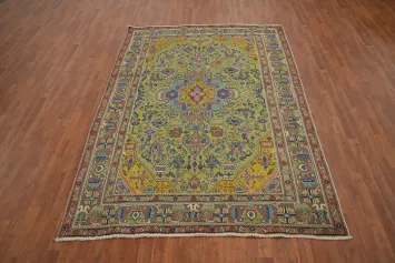 Green Geometric Tabriz Persian Area Rug 6x9