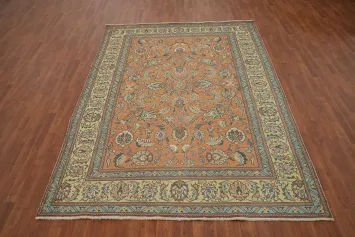 Orange Wool Floral Tabriz Persian Area Rug 7x10