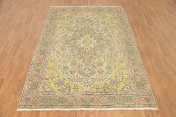 Vintage Geometric Tabriz Persian Area Rug 6x9