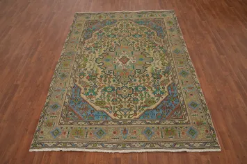 Vintage Geometric Tabriz Persian Area Rug 6x9