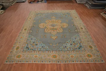 Vintage Gray Wool Tabriz Persian Area Rug 10x12