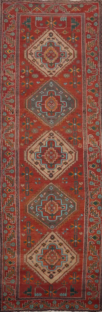 Vegetable Dye Wool Heriz Persian Runner Rug 4x14
