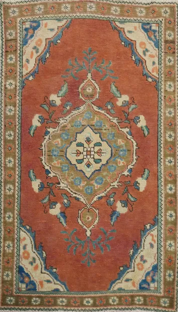 Orange Wool Medallion Tabriz Persian Rug 3x4
