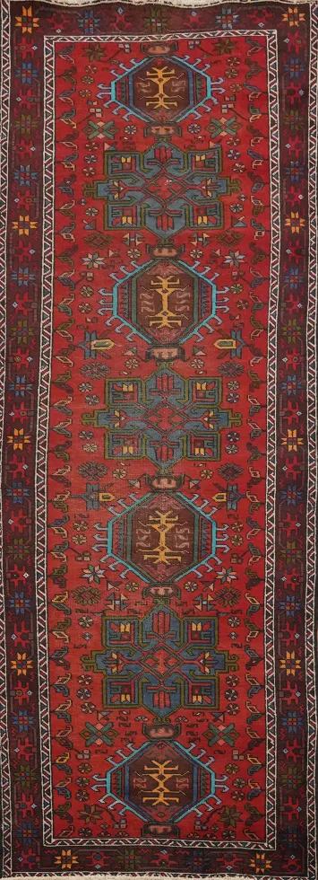 Vintage Geometric Heriz Persian Runner Rug 3x11