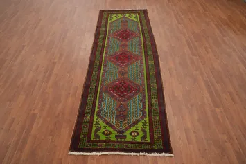 Green Wool Animals Ardebil Persian Runner Rug 4x11
