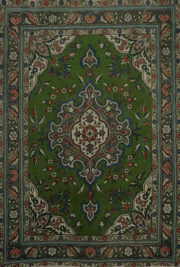 Charming Green Tabriz Persian Rug 5x6 with Classic Floral Design