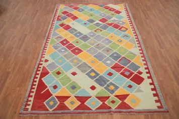 Vegetable Dye Wool Kilim Handwoven Area Rug 7x10
