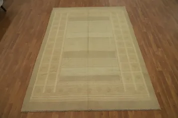 Classic Neutral Toned Kilim Area Rug 6x9 with Minimalist Design