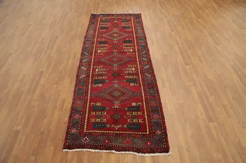 Geometric Wool Red Heriz Persian Runner Rug 4x10