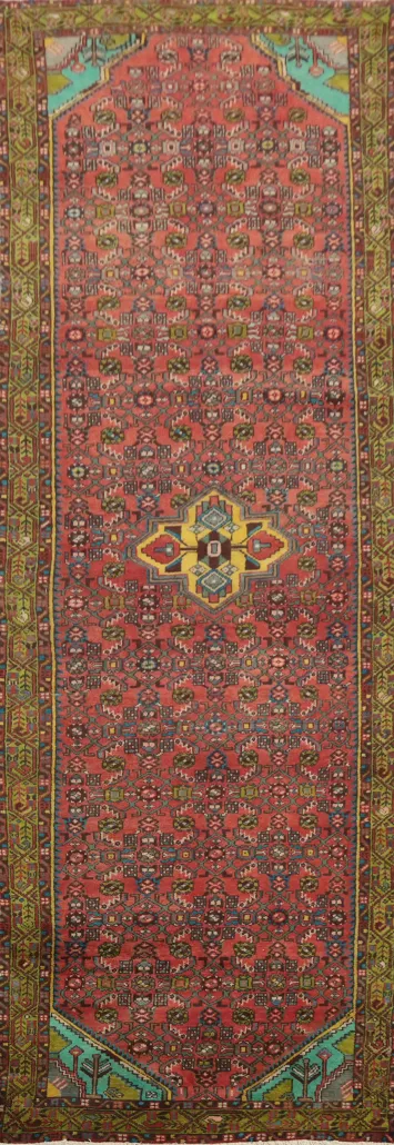 Vintage Wool Hamedan Persian Runner Rug 3x14