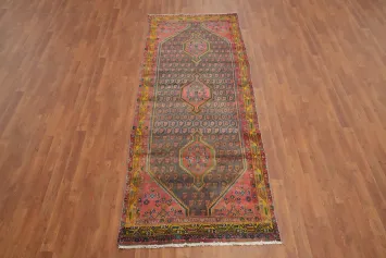 Vintage Geometric Hamedan Persian Runner Rug 4x9
