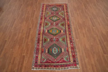Red Geometric Ardebil Persian Runner Rug 4x9
