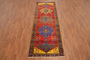 Vintage Geometric Heriz Persian Runner Rug 3x10