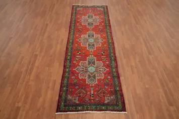 Geometric Wool Heriz Persian Runner Rug 3x10