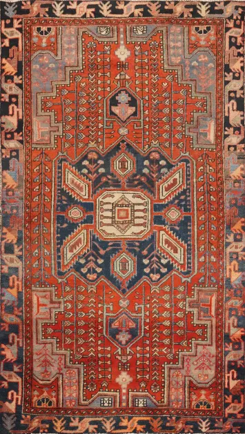 Orange Geometric Hamedan Persian Rug 4x7