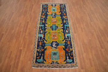 Animals Blue Tribal Meshkin Persian Rug 4x8