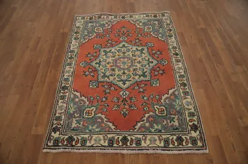 Geometric Wool Orange Tabriz Persian Rug 3x5