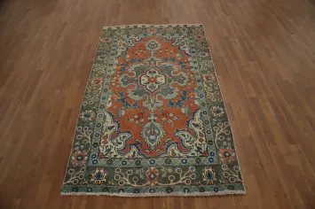 Orange Wool Medallion Tabriz Persian Rug 4x7